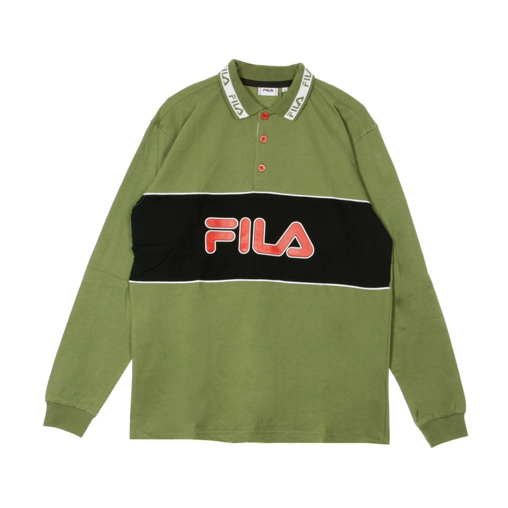 Fila Lange Mouw Polo in Diep Lichen Groen Zwart Wit Multicolor Heren