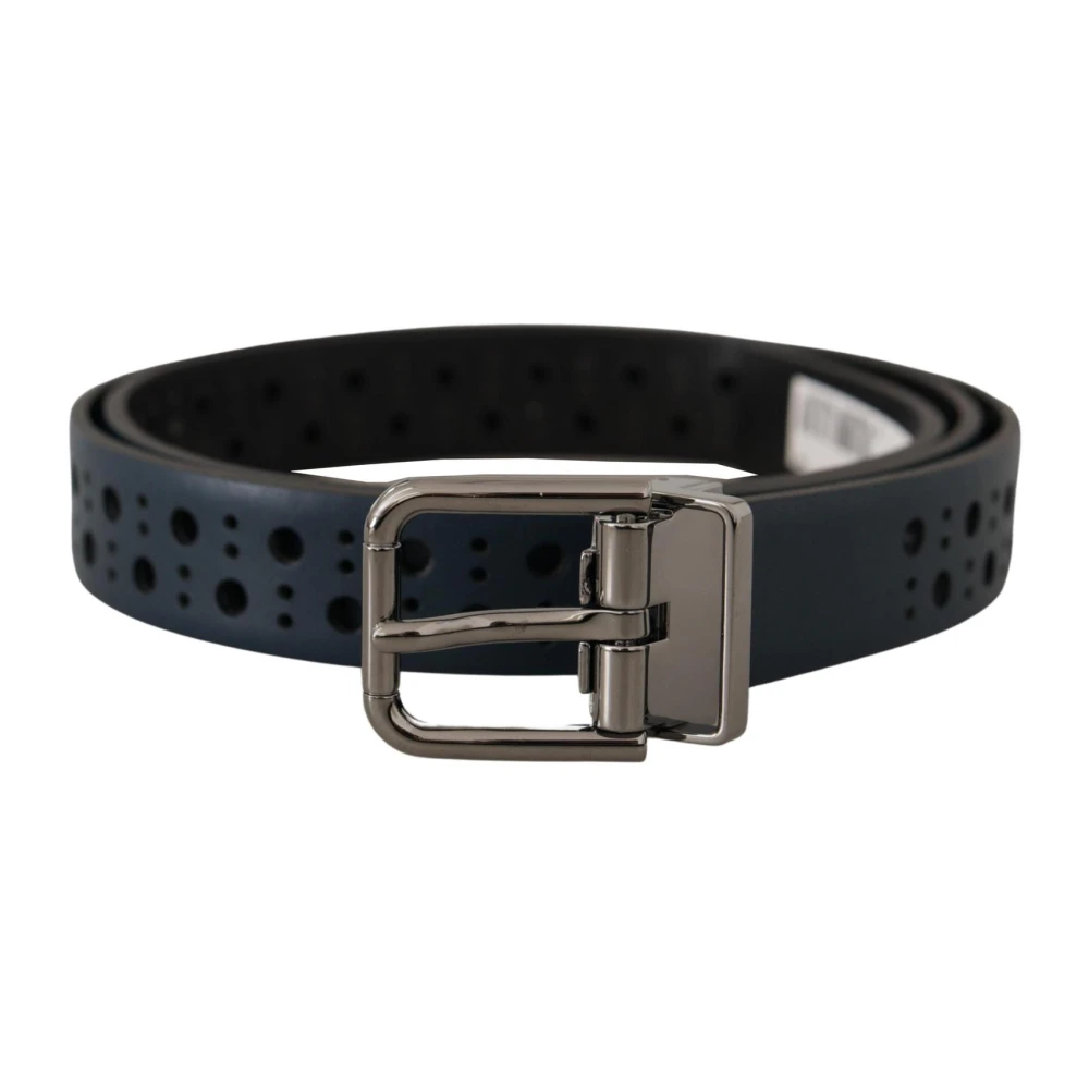 Dolce & Gabbana Men's Blue Belts, One Size, Leather Belt With Perforations