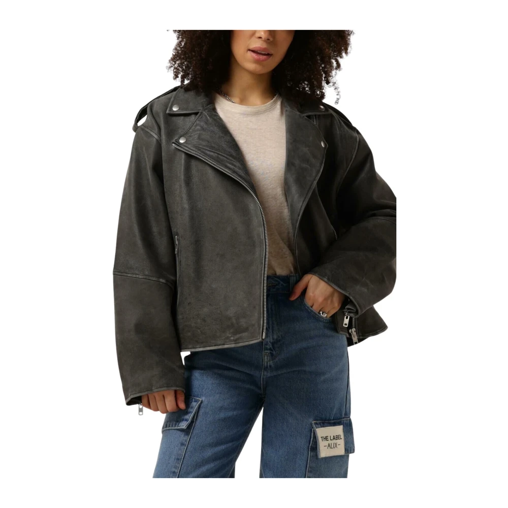 Modström Grijze Leren Jas voor Vrouwen Gray Dames