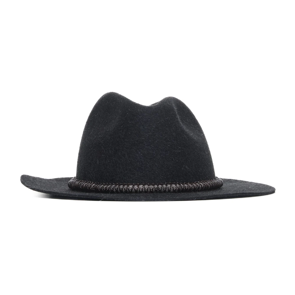BRUNELLO CUCINELLI Zwarte Fedora Hoed met Juweelband Black Dames