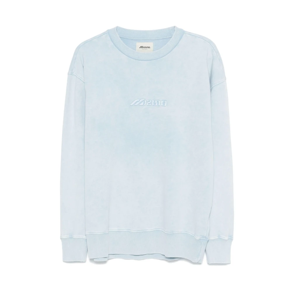 Mizuno Lichtblauwe Katoenen Sweatshirt met Geborduurde Logo's Blue Heren