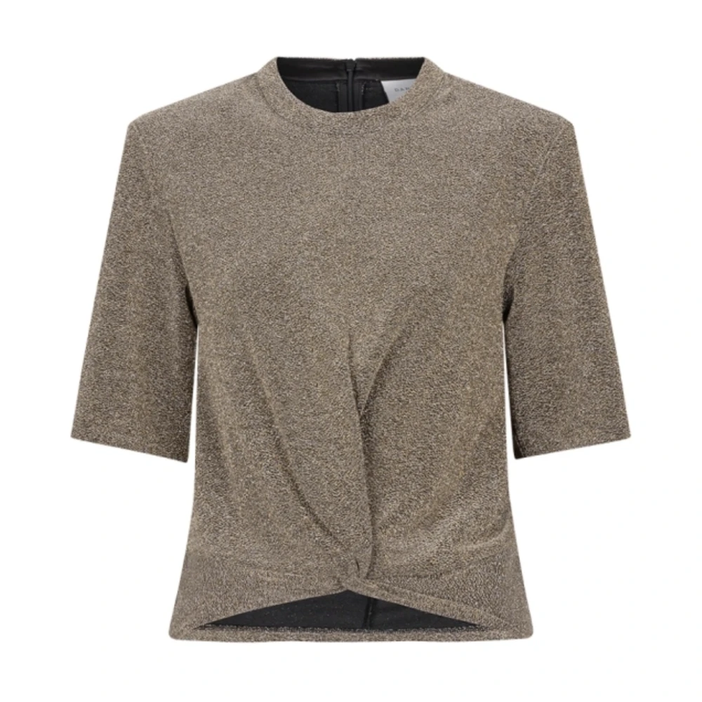 Dante 6 Champagne Lurex Top met Knoopdetail Beige Dames