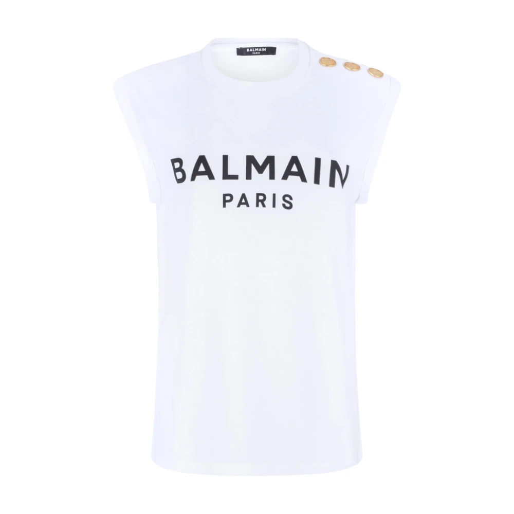 Balmain, Sleeveless Tops, female, White, Size: S Logo Print Tank Top