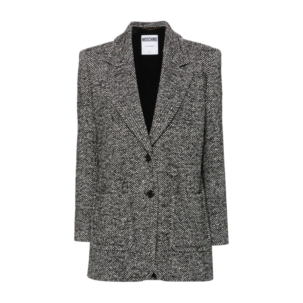 Moschino Zwart Herringbone Jas met Dart Detailering Black Dames