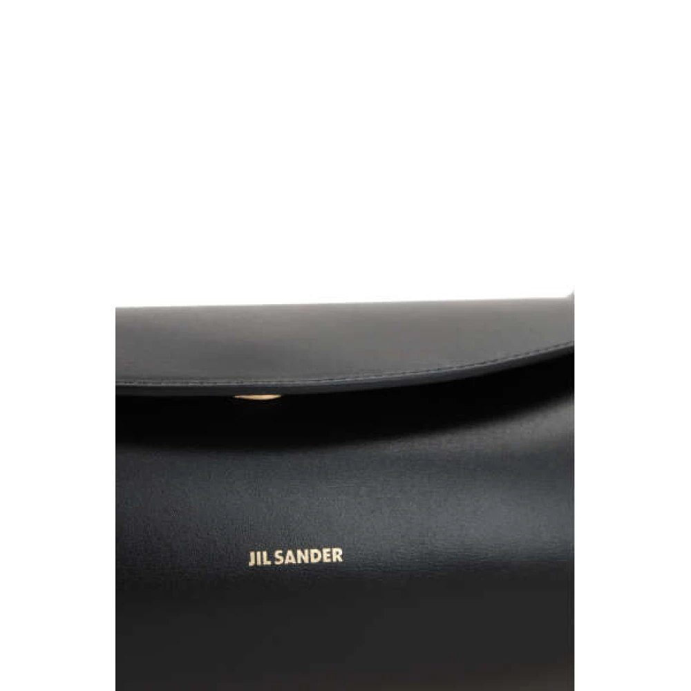 Jil Sander Zwarte Leren Schoudertas met Gouden Hardware Black Dames