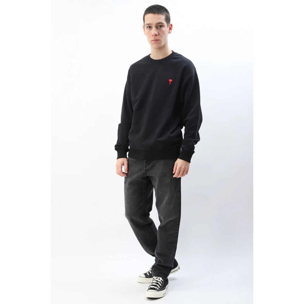 Ami Paris Hart Sweatshirt Stijlvol Comfortabel Geborduurd Logo Black Heren