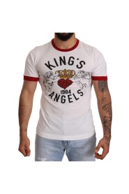 White Kings Angels Print Cotton T-shirt