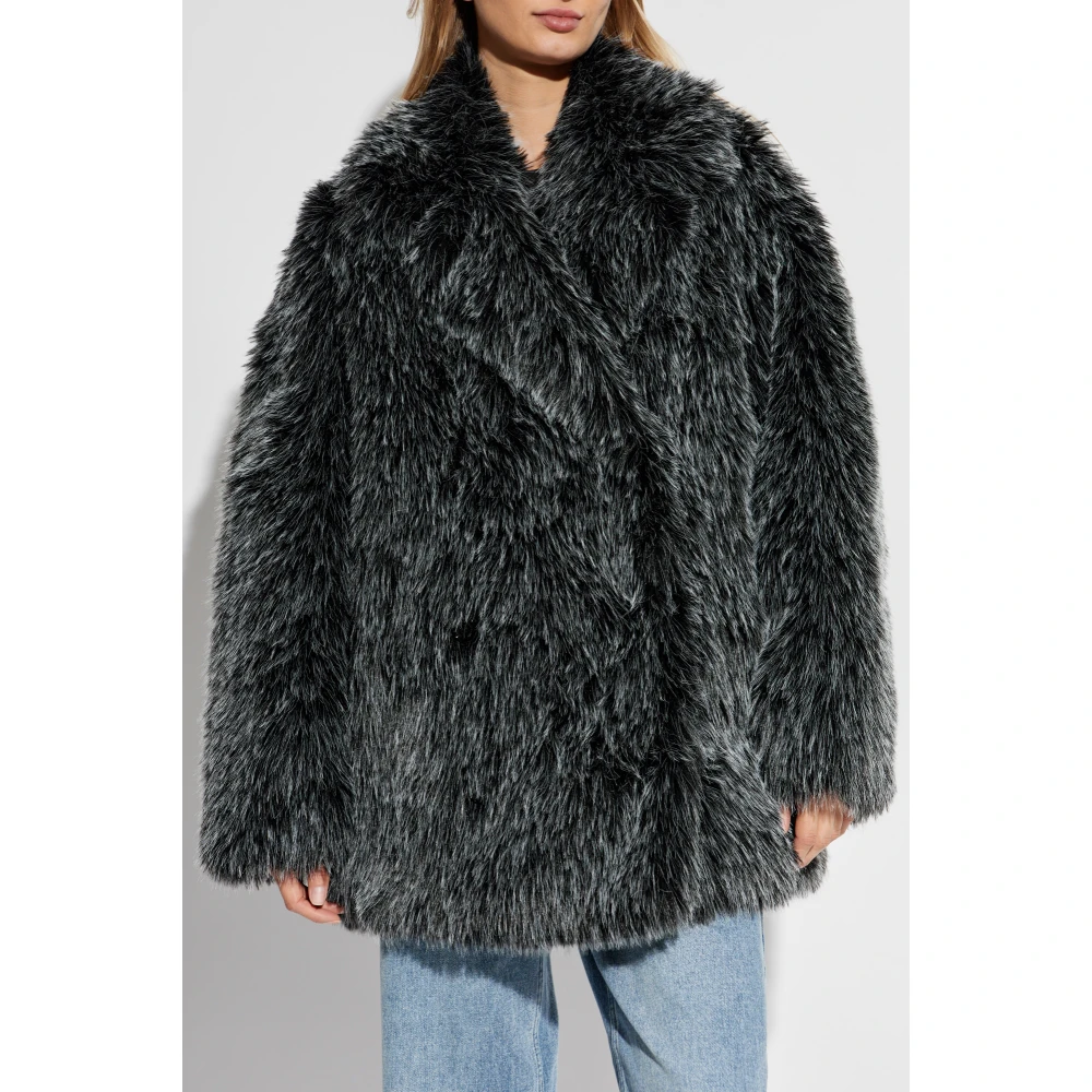 Michael Kors Faux Fur Peacoat Gray Dames