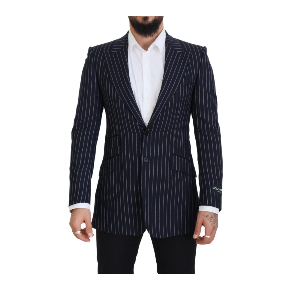 Dolce & Gabbana Men's Dark/Blue Stripe Wool Single Breasted Blazer
