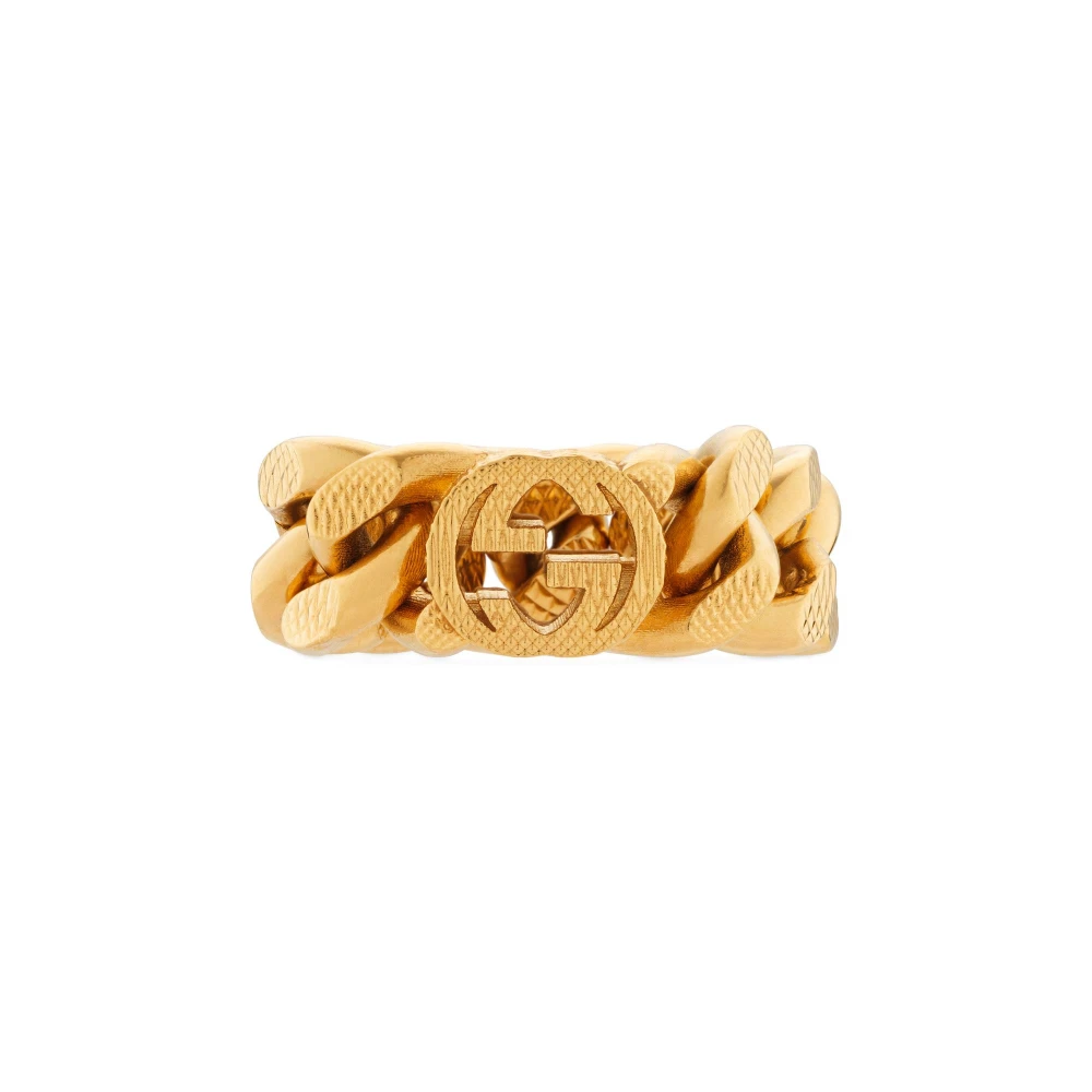 Gucci Women's Yellow Rings, Xs, Interlocking G Gourmette Chain Ring