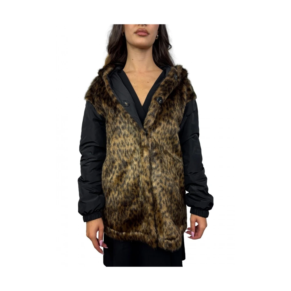 pinko Omkeerbare Zwarte Bomberjas met Nepbont Brown Dames
