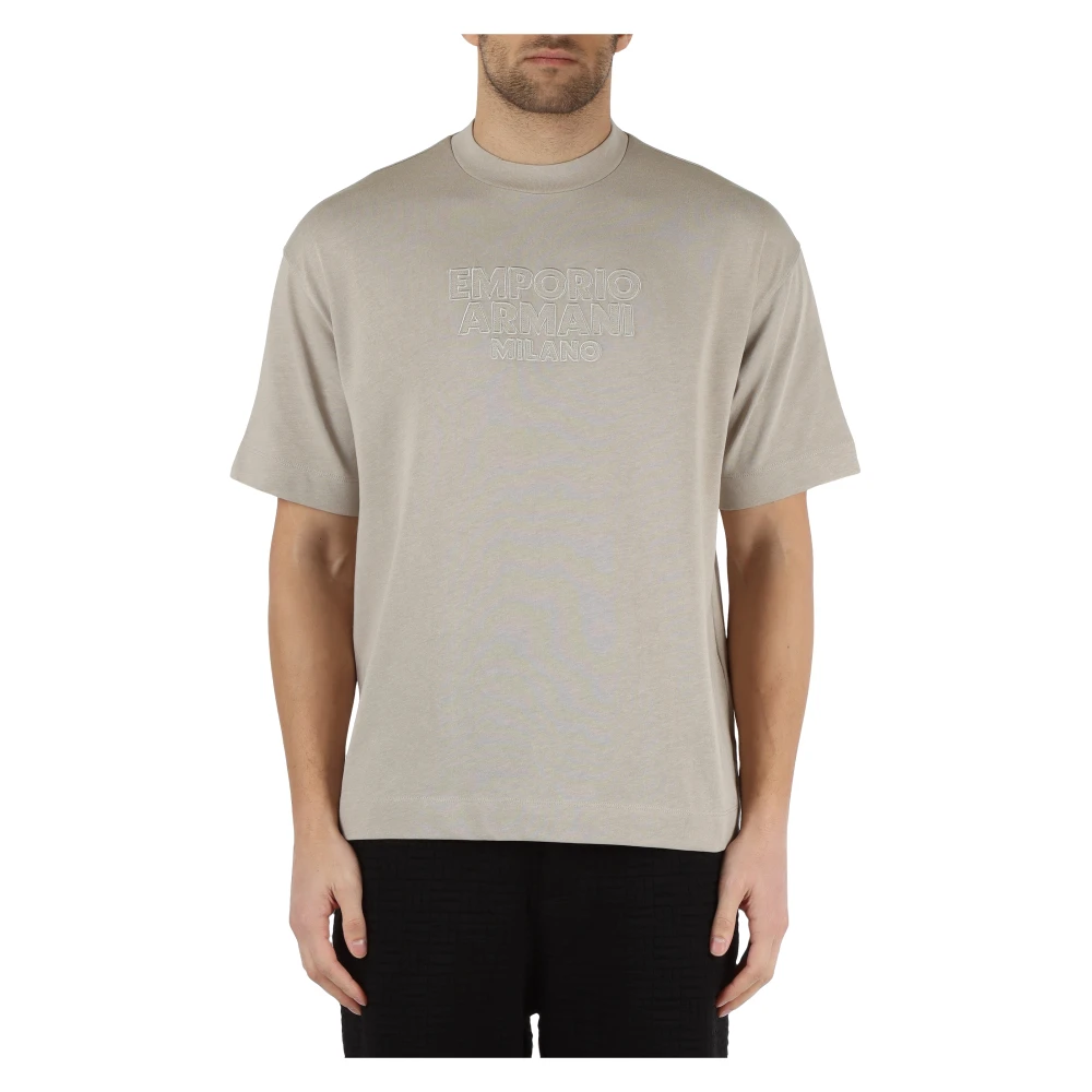 Emporio Armani T-shirt van zwaar katoen met geborduurd logo aan de voorkant Gray Heren