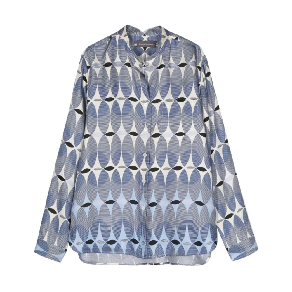 Lorena Antoniazzi Blauwe Zijden Monogram Patroon Shirt Blue Dames