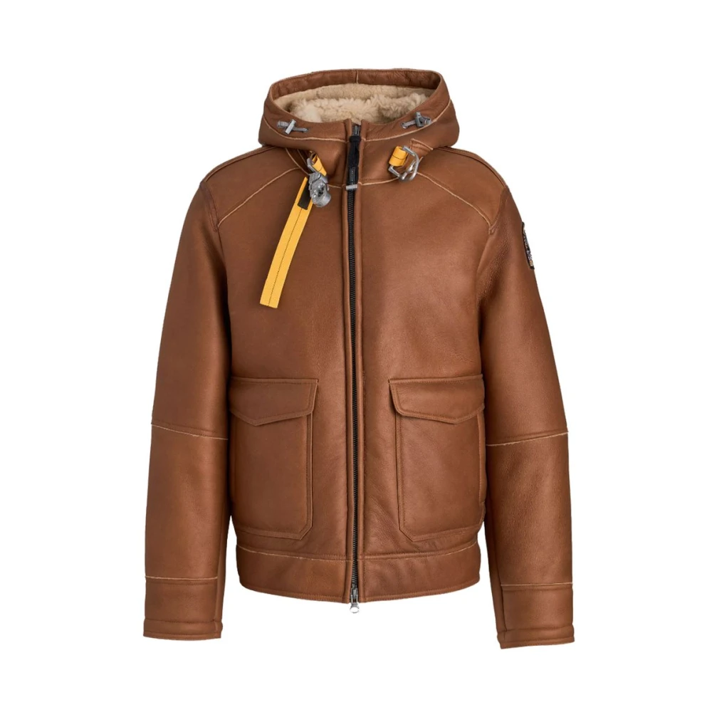 Parajumpers Bruine leren jas met schapenvacht Brown Heren