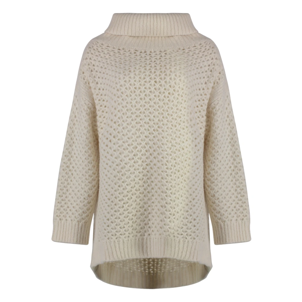 Malo Zachte Alpaca Blend Trui met Zijde White Dames