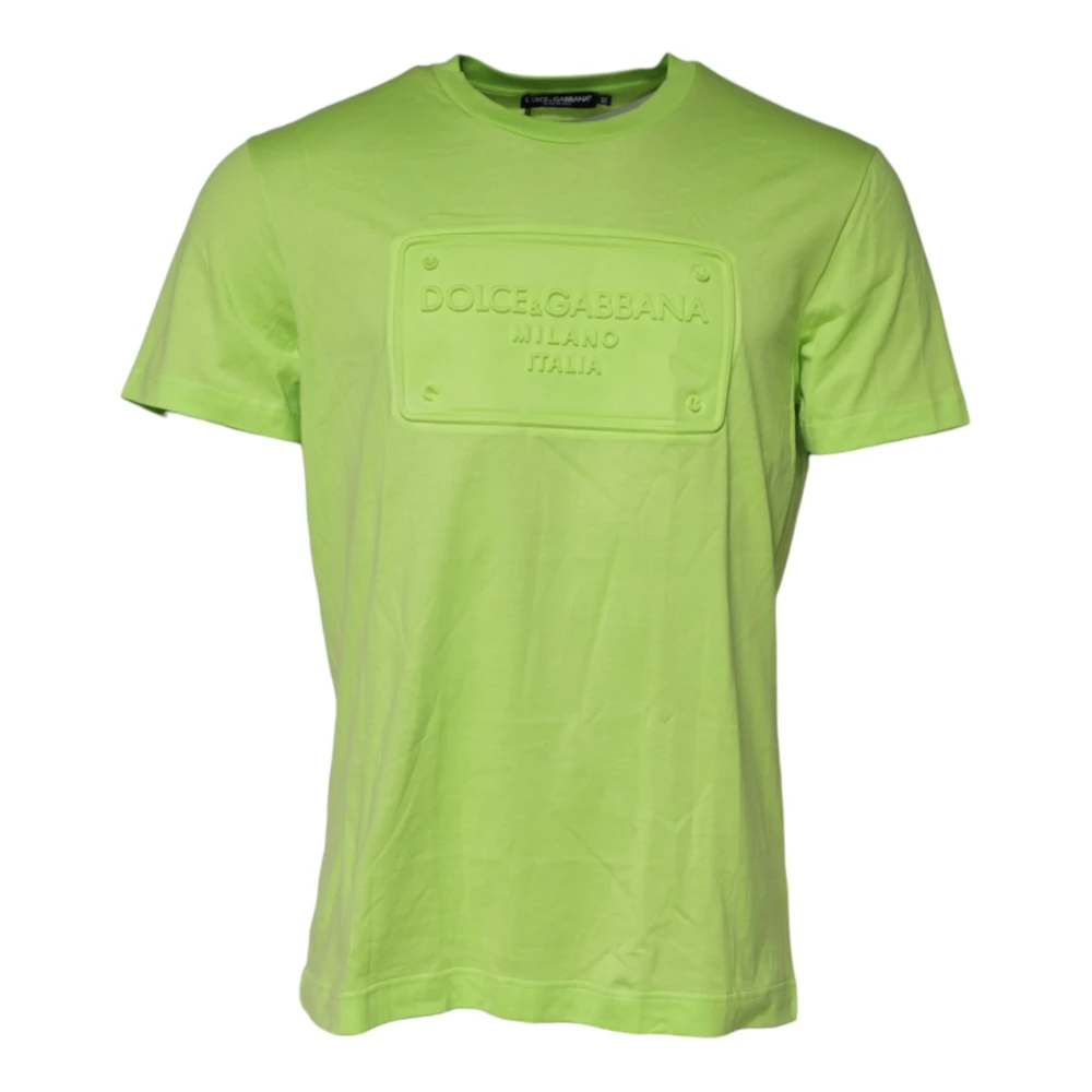 Dolce & Gabbana Men's Green Embossed Logo Cotton Crew Neck T-Shirt