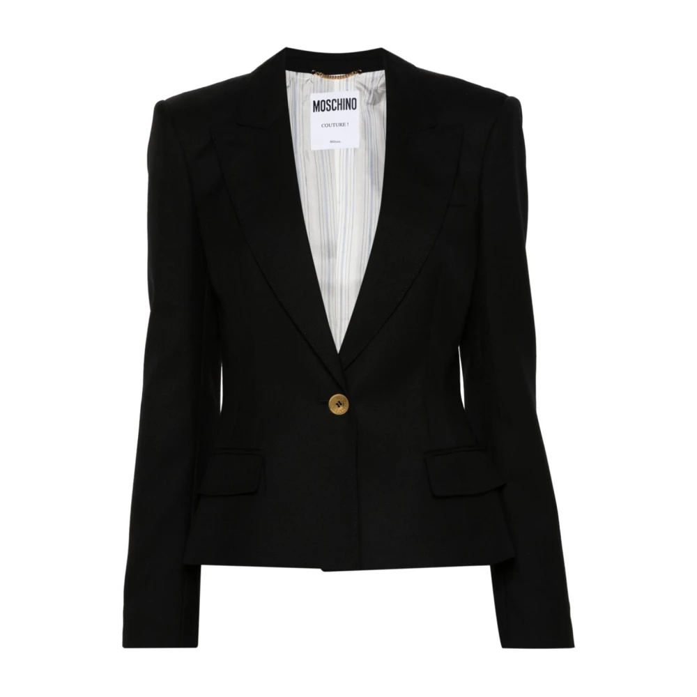 Moschino Zwarte Wollen Jas Peak Revers Black Dames