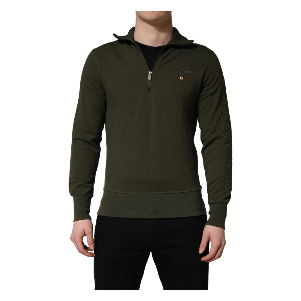 Aeronautica Militare Men's Green Half Zip Sweatshirt - Zip-Throughs - S - Sweatshirts & Hoodies