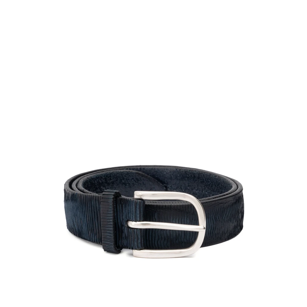 Orciani Blauwe Leren Riem Sheffield Gesp Blue Unisex