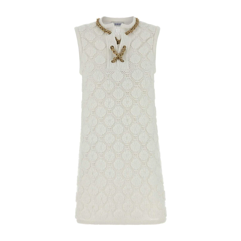 Burberry Women's White Crochet Cotton Blend Dress - Knitted Dresses - S - Dresses