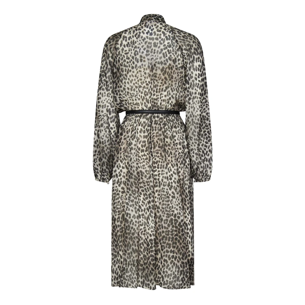 Max Mara Witte Zijden Jurk met Foulard Kraag Multicolor Dames