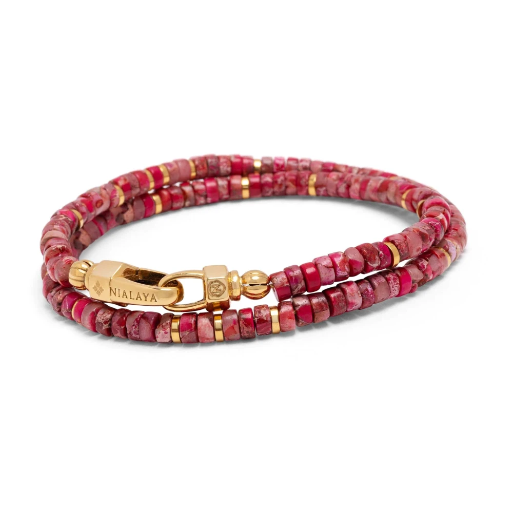 Nialaya Men's Yellow Red Howlite Heishi Wrap Bracelet