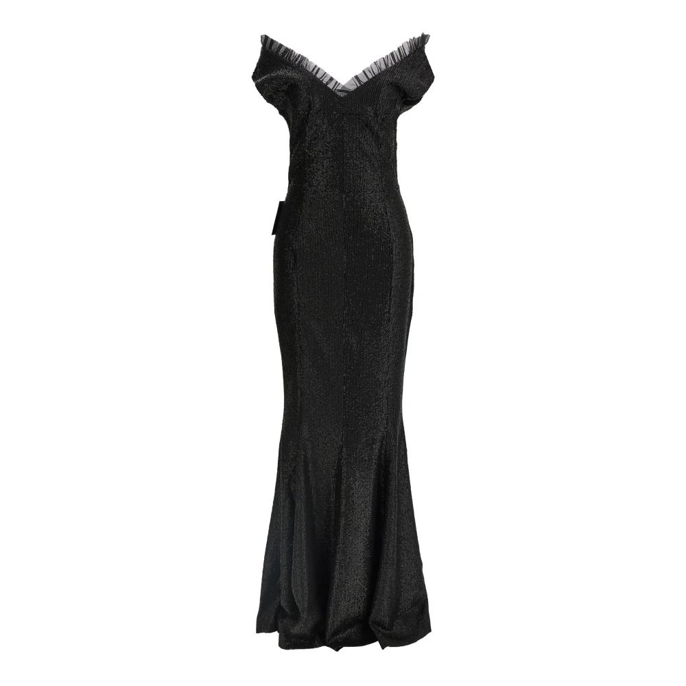 Norma Kamali Women's Black Gowns, S, Double Drop Shoulder Grace Fishtail Gown