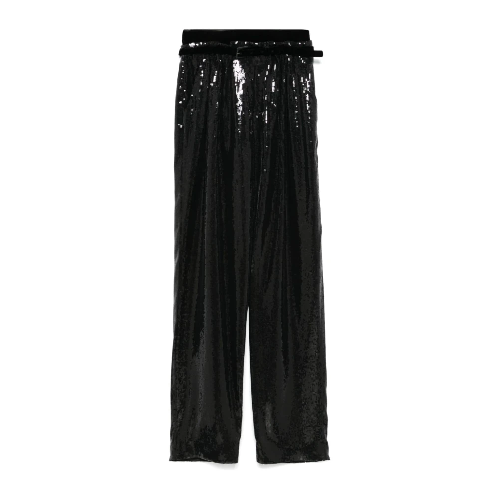 Emporio Armani Zwarte paillettenbroek met fluwelen afwerking Black Dames
