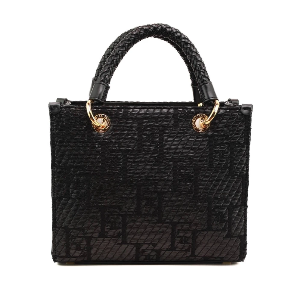 Elisabetta Franchi Kleine Jacquard Logo Shopper Tas Black Dames