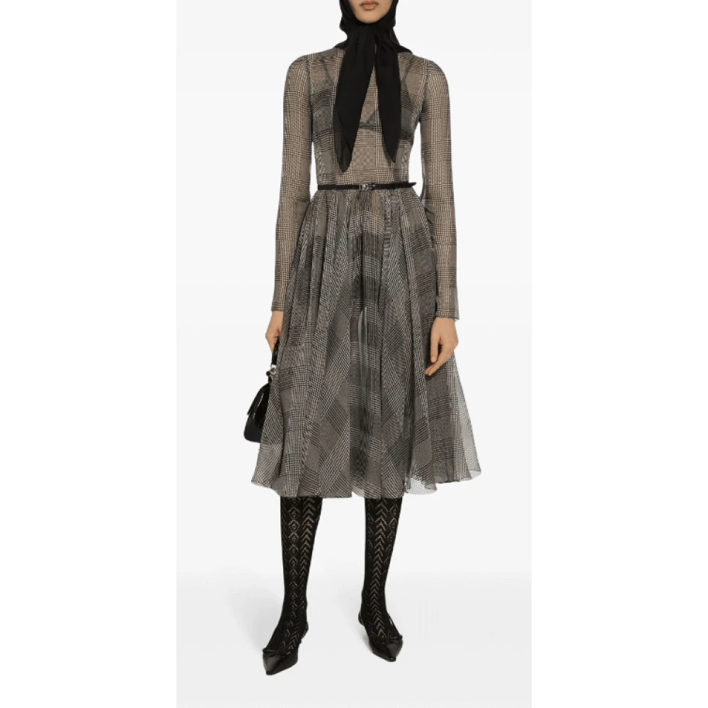 Dolce & Gabbana Grijze Geruite Jurk met Lange Mouwen Gray Dames