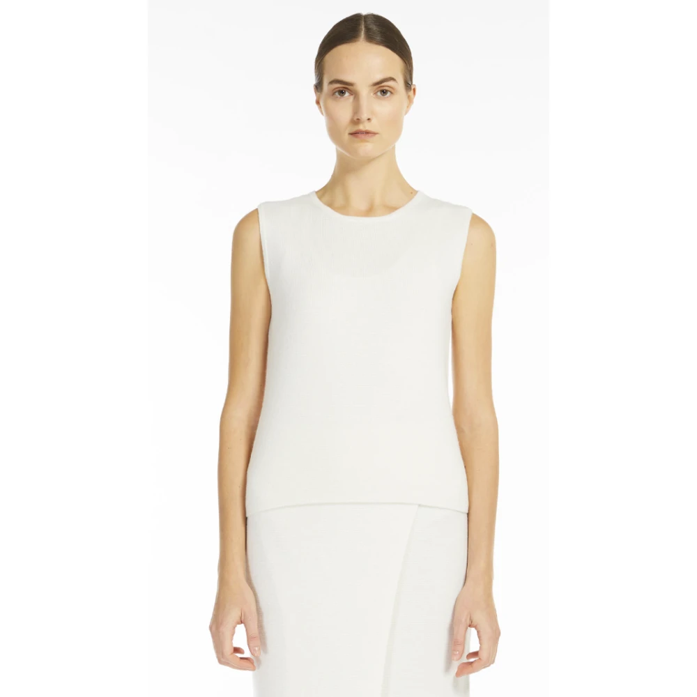 Max Mara Witte Wol Kasjmier Mouwloze Top White Dames