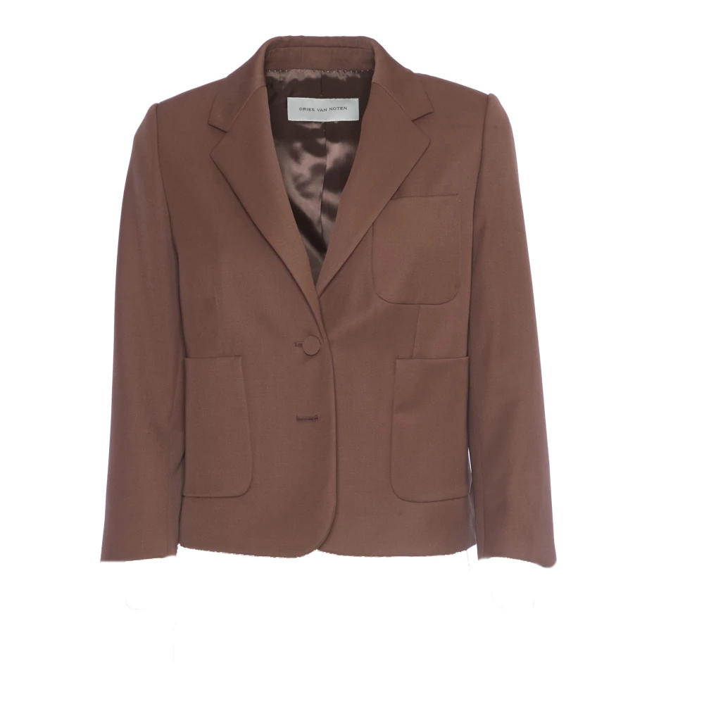 Dries Van Noten Taupe Jas met Dubbele Knoopsluiting Brown Dames