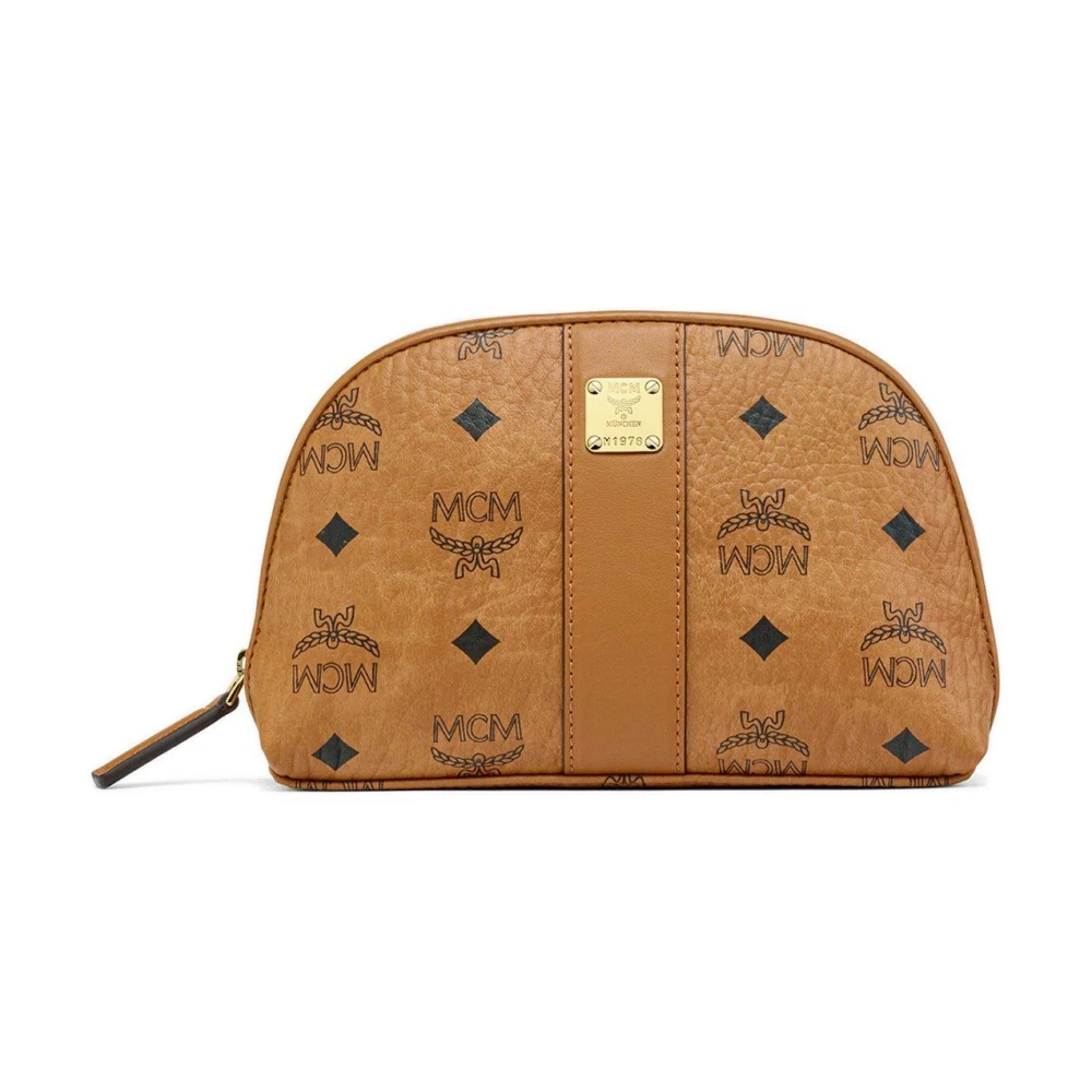 MCM Aren Cosmetische Tas in Visetos Brown Dames
