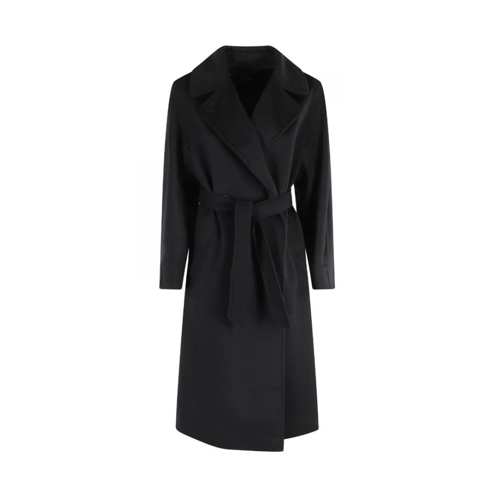 Weekend Max Mara Black Belted Coats, Female, M, Tailored Midi Coat With Belt