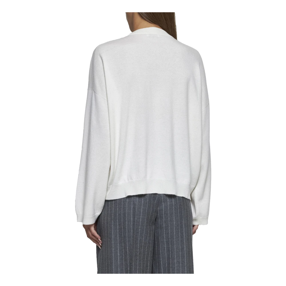 BRUNELLO CUCINELLI Luxe witte kasjmier trui met ronde hals White Dames