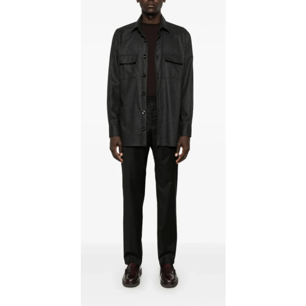 Kiton Houtskoolgrijze Flanellen Overhemd Gray Heren