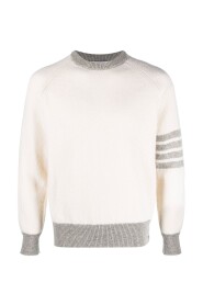 Hvid Sweater med Raglanærmer og 4 Bar Stripe