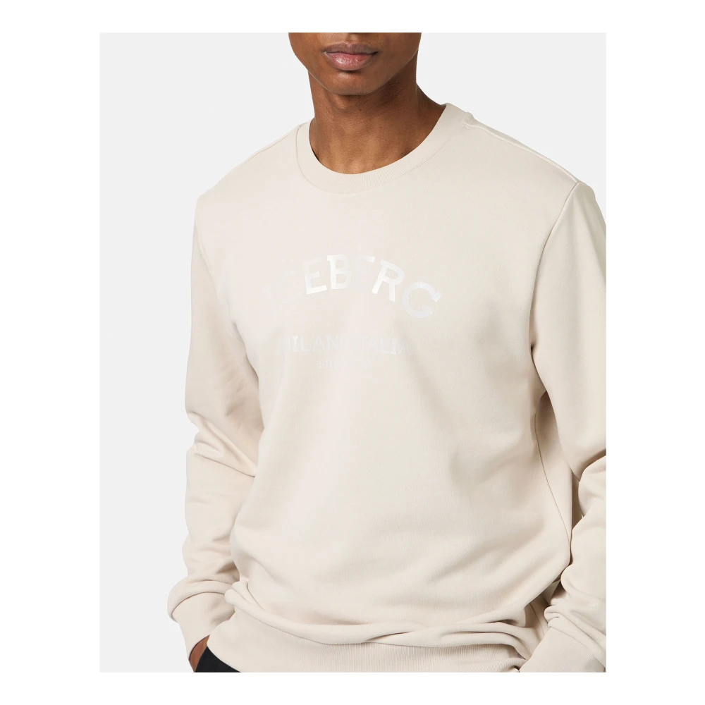 Iceberg Poeder witte crewneck slim fit sweatshirt met logo Beige Heren