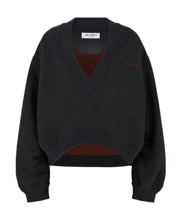 sweat-oversize-col-v-noir-marron
