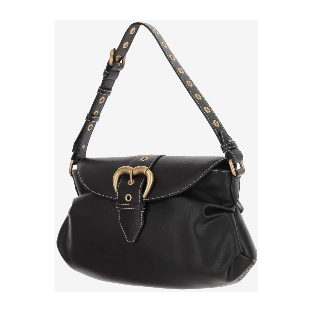 pinko Leren schoudertas met hartgesp Black Dames