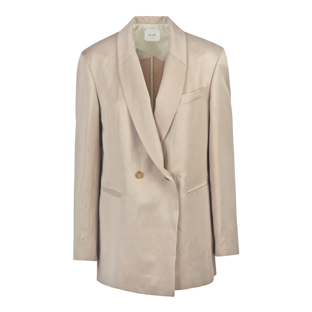 Alysi Linnen dubbelrijige blazer Beige Dames