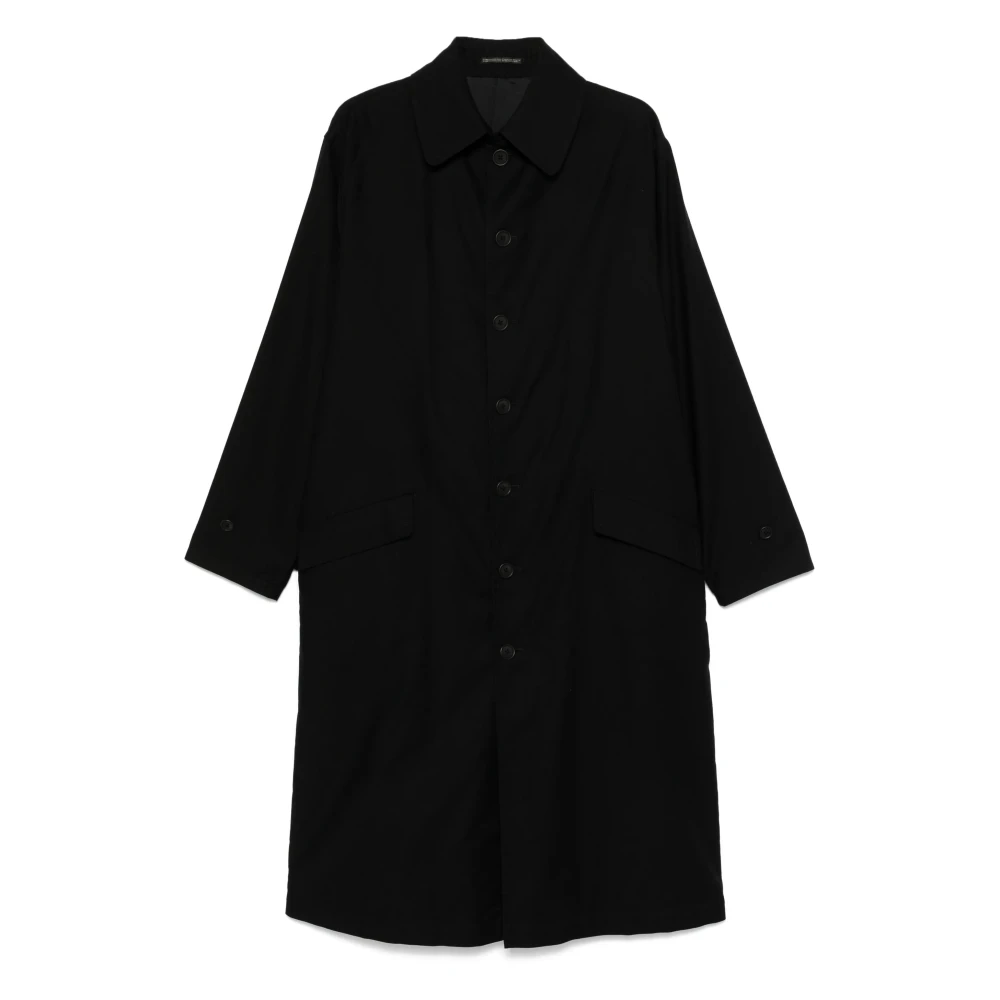 Yohji Yamamoto Zwarte Wollen Twill Jas Black Heren