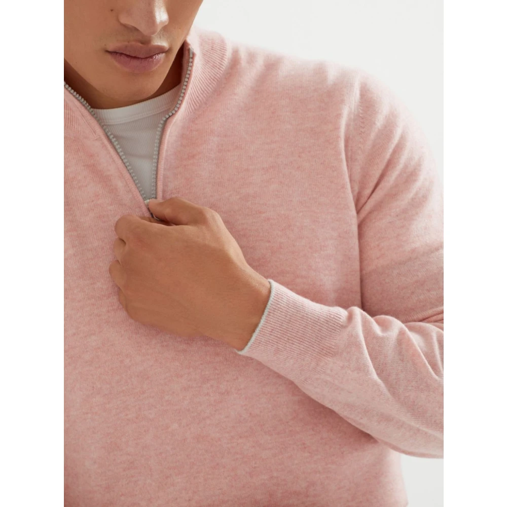 BRUNELLO CUCINELLI Zalmroze Hoge Hals Trui Pink Heren