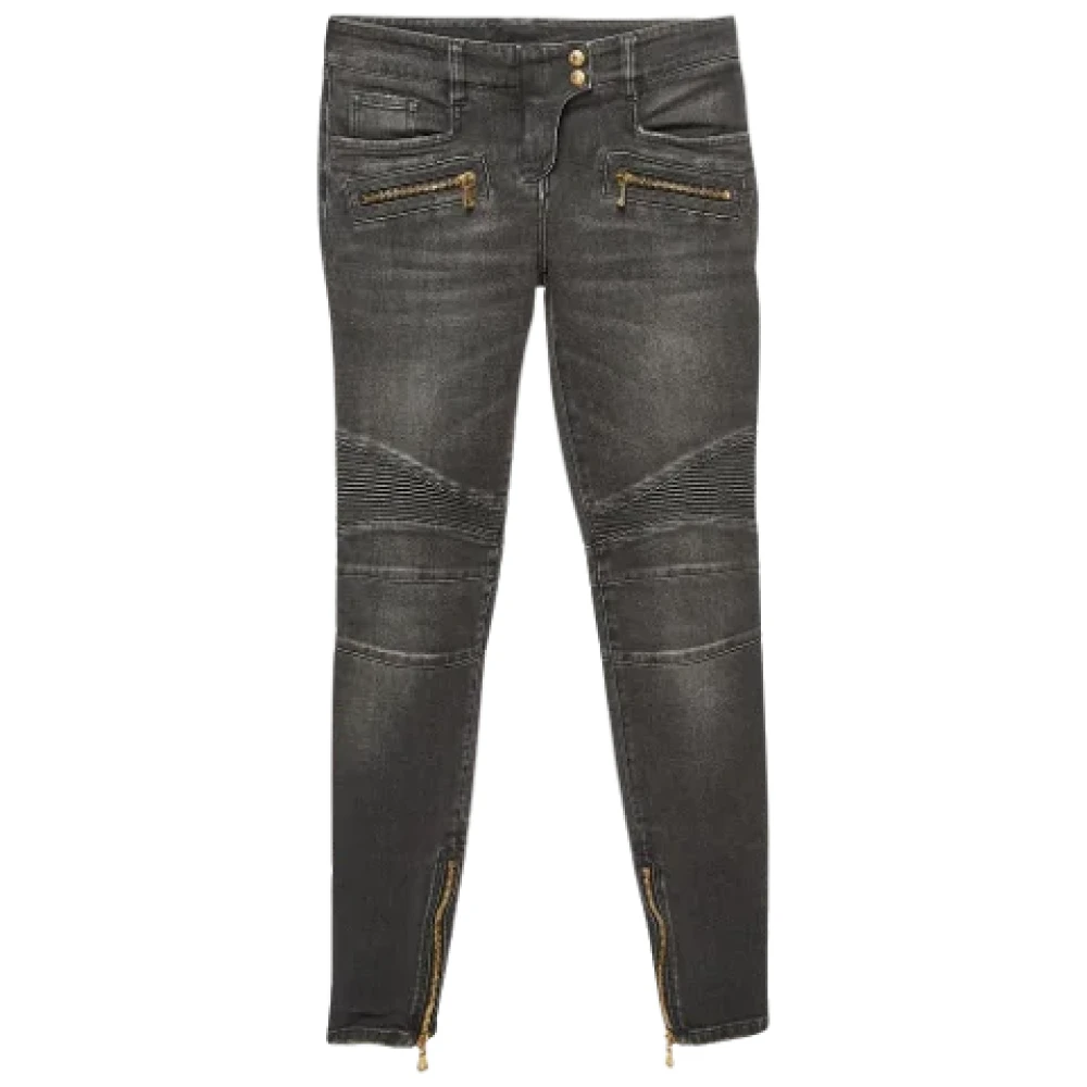 Balmain Pre-owned Denim jeans Gray Dames