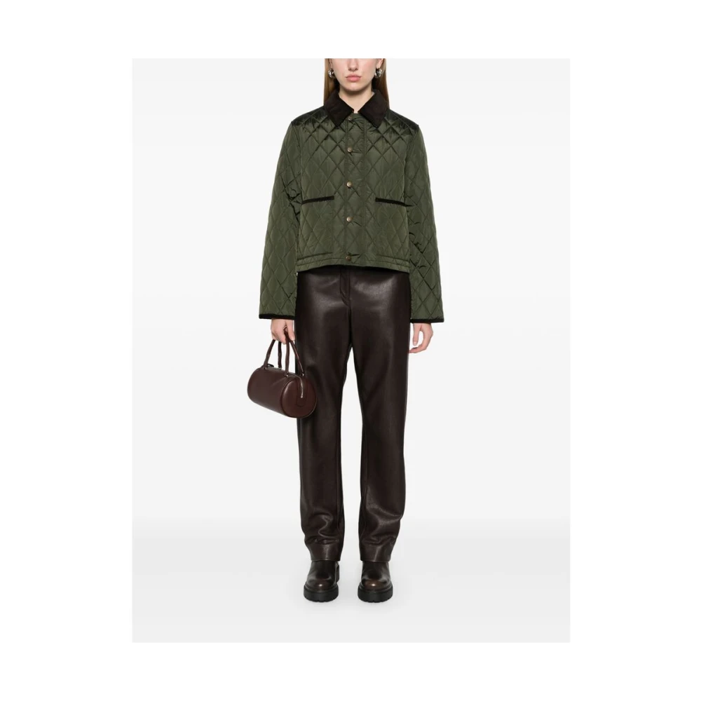 Burberry Groene Gewatteerde Jas met Corduroy Kraag Green Dames