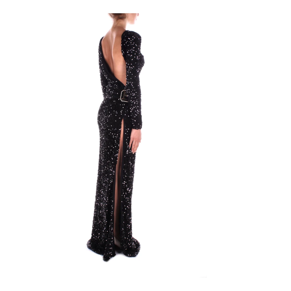 Elisabetta Franchi Rode Loper Zwarte Paillettenjurk Black Dames