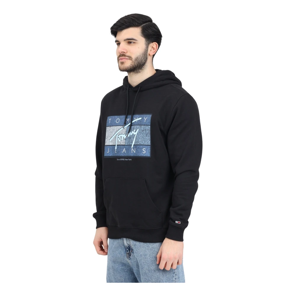 Tommy Jeans Zwarte hoodie grafisch logo streetwear stijl Black Heren