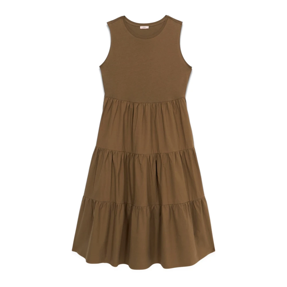 Oltre Katoenen Mouwloze Maxi Jurk met Ruche Green Dames