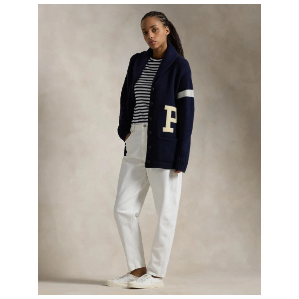 Polo Ralph Lauren Wollen Shawl Kraag Vest Blue Dames