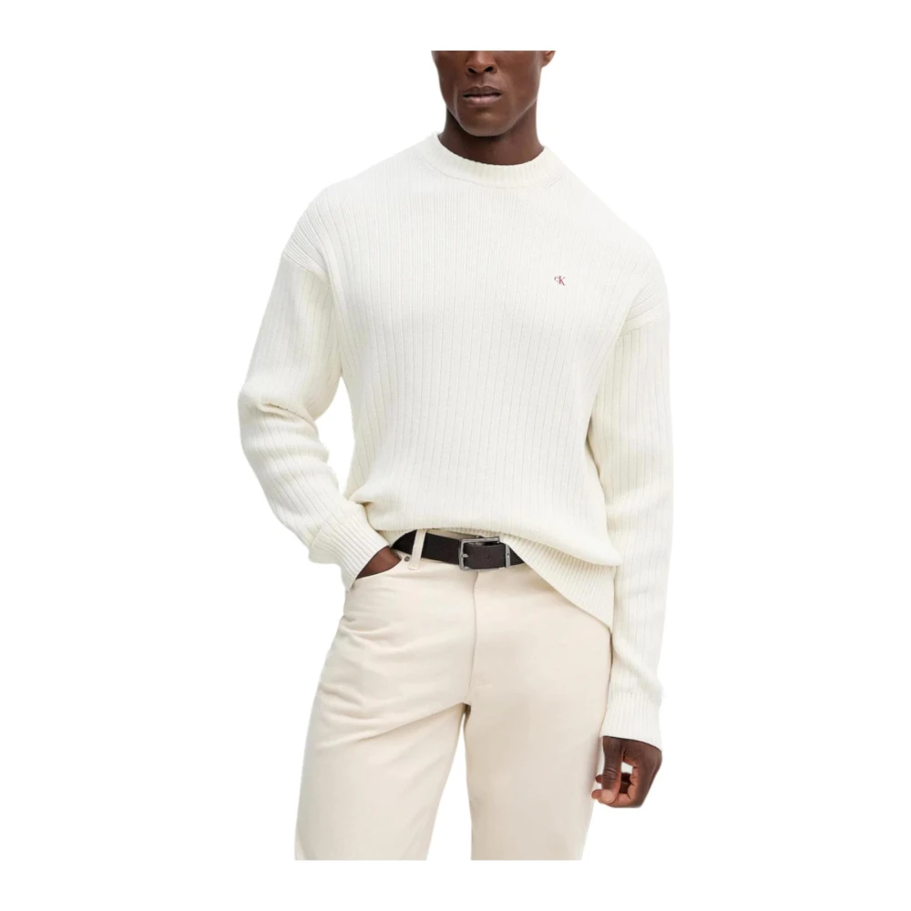Calvin Klein Jeans Men's Beige Round Neck Long Sleeve Cotton Knitwear